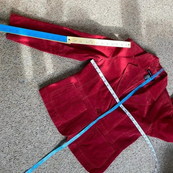 New York & Company 100% Leather Sued Red Jacket/Blazer Women Size 12 Pockets - Picture 3 of 7